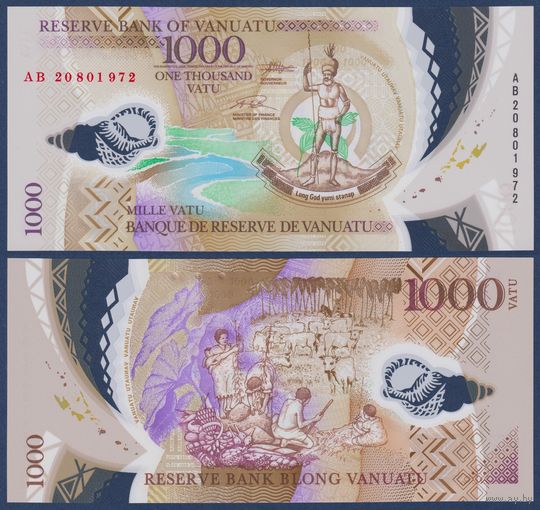 Вануату, 1000 вату 2020 г., P-13 (AD, полимер, меланезийский вождь, фермеры), UNC