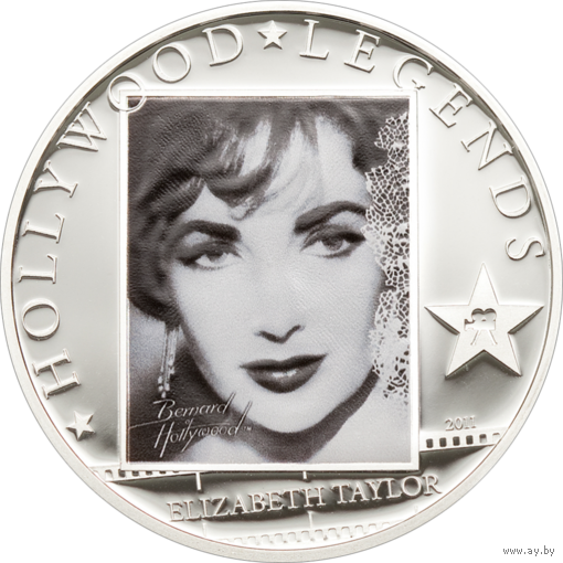 Острова Кука 5 долларов 2011г. "Легенды Голливуда: Элизабет Тейлор (Liz Taylor)". Монета в капсуле; сертификат. СЕРЕБРО 25гр.