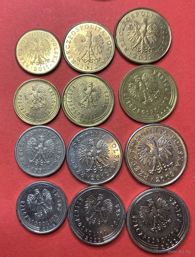 Польша 12 монет, 1,2,5,10,20,50 грошей старый и новый тип