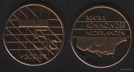 Нидерланды km210 5 гульденов 2000 год капсула (обращ) (_4