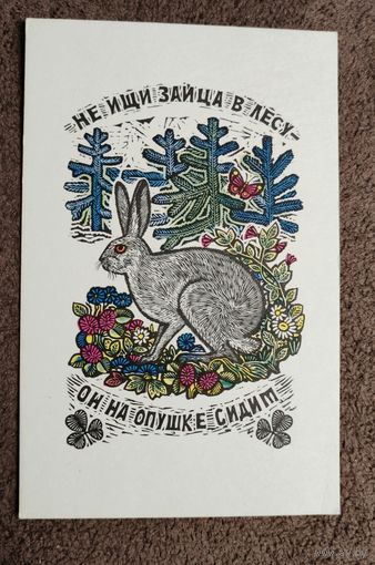 Открытка с зайцем - 1969г