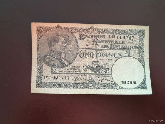Бельгия 5 франков  1938