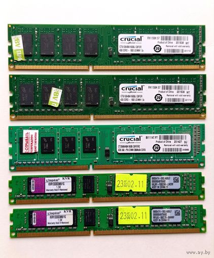 Оперативная память DDR3 1 Гб, 2 Гб и 4 Гб, пять штук одним лотом