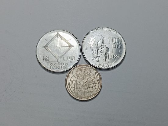 Италия 100 лир 1974 , 1979 , 1995 года . R . Памятные