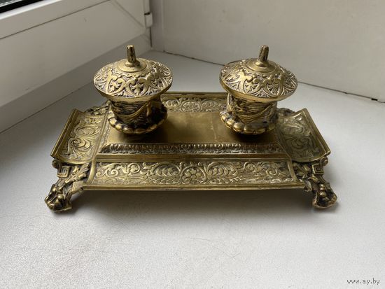 Чернильница антик, латунь, Европа.