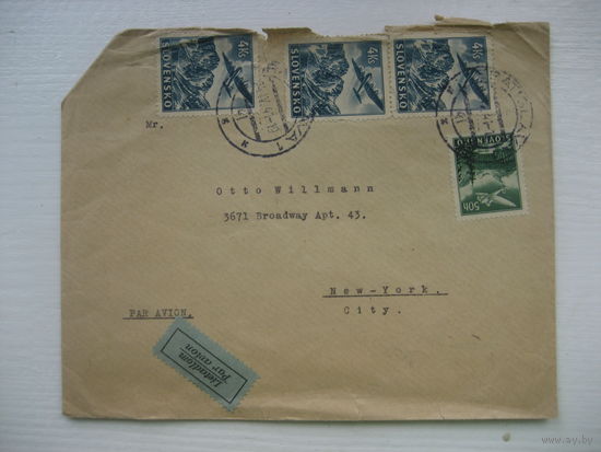2 конверт из Словакии с марками авиапочты в США 1941 год