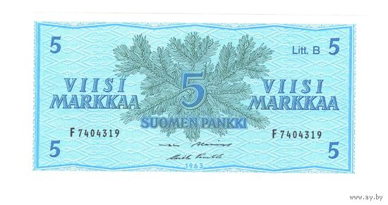 Финляндия 5 марок 1963 года. Состояние UNC!