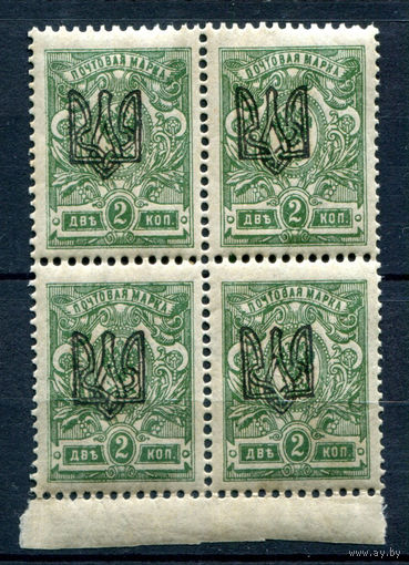 Украина, гражданская война - 1919/20г. - герб, надпечатка трезубец, 2 коп - 1 кварт - MNH, слегка потрескавшийся клей. #4-W2-108-A-2