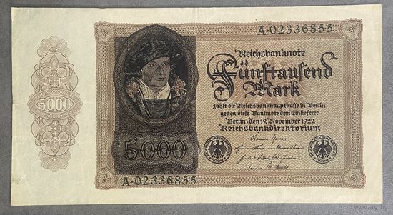 Банкнота 5000 марок 1922 год. Веймарская республика.