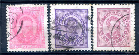 Португалия (Королевство) - 1882/84г. - Король Луиш I, с разновидностью - 3 марки - полная серия, гашёные [Mi 62-63 a-b]. #1-Po-7-A-1