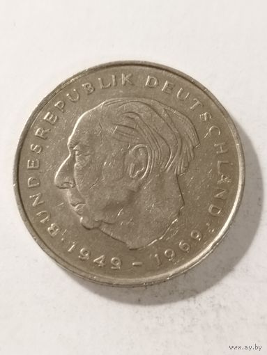 Германия 2 марки "Теодор Хойс. 20-летие со дня основания ФРГ." 1975 F
