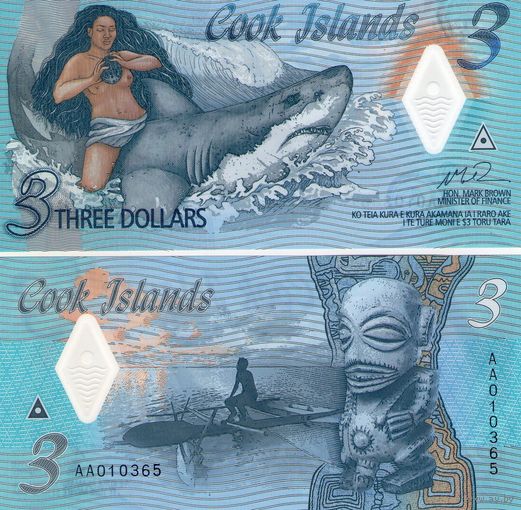 Острова Кука 3 доллара 2021 год  (серия AA) UNC  полимер