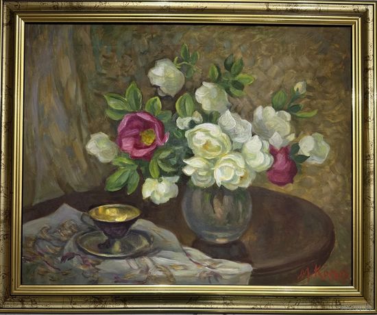 Кеслер М.Л "Розы", 1991год. ДВП, масло. Размер с рамой 58х48 см.