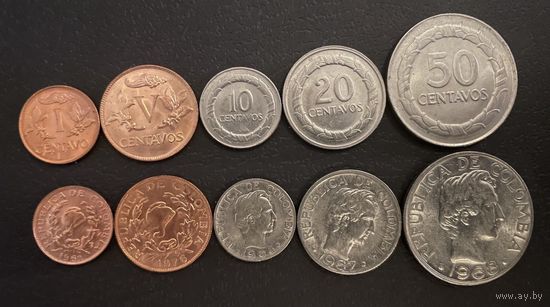 Колумбия Набор 5 монет 1967 - 1978 год UNC