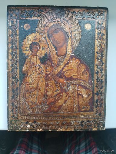 Икона Троеручица , писана по серебру. ШКОЛА ХОЛУЙ . 19 В.