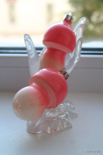 Винтажные стеклянные игрушки "Грибочки" пара