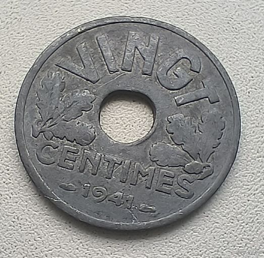 Франция 20 сантимов, 1941. "VINGT".  1-8-6