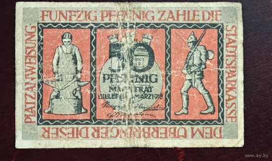 1918 год Германия 50 пфеннигов кузнец