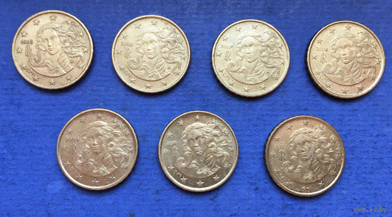 Италия 10 евроцентов 2005, 2006, 2007, 2008, 2009, 2011, 2012