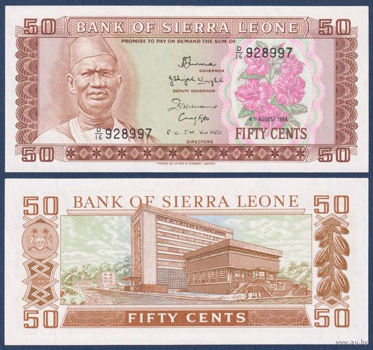 Сьерра-Леоне, 50 центов 1984 г, P-4e (D, президент Сиака Стивенс), UNC-