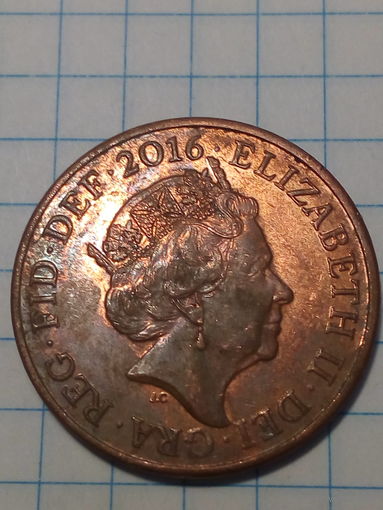2 пенса Великобритания 2016 год.