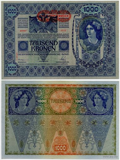 Австрия. 1000 крон (образца 1902 года, выпуск 1919, P61, II AUFLAGE, aUNC)
