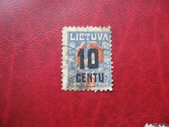 Марка надпечатка 10 центов на 2 аук. (новая цена) 1922 год Литва