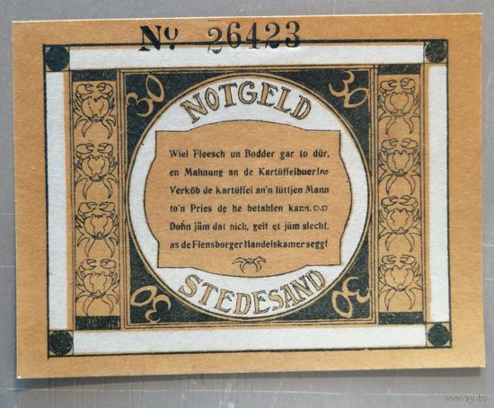 Германия, 30 пфеннигов 1920 год, Штедезанд (Stedesand), Katalognummer: Mehl Grabowski 1259.1.b