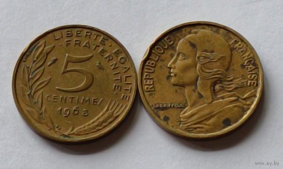 Франция. 5 сантимов 1968 года.