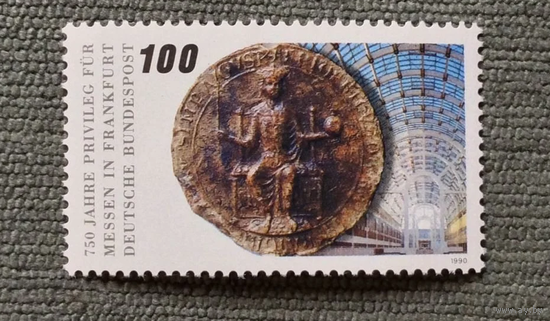 Германия. 1990 год. 750-летие привилегированного беспорядка во Франкфурте. Монета Деньги на марках. **