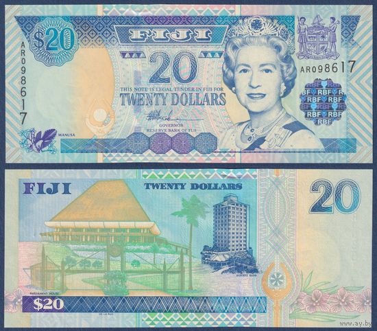 Фиджи, 20 долларов 2002 г., P-107 (AR, королева Елизавета II), UNC