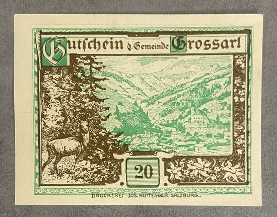 Нотгельд Австрия Гросарль , 20 геллеров 1920 год