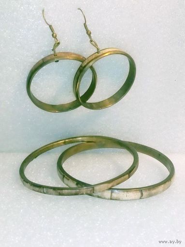 Браслеты и серьги латунь кость комплект Индия впемён СССР