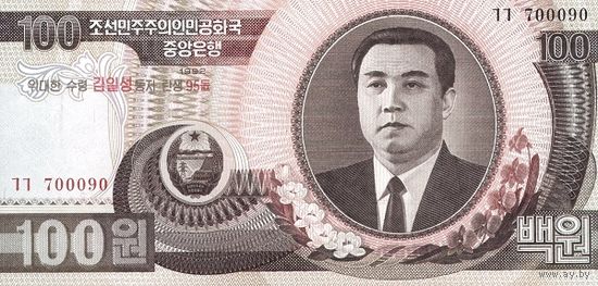 Северная Корея 100 вон образца 1992 года UNC p53 Юбилей Ким Ир Сена