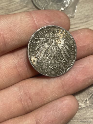 2 марки 1901 образцовая монета этого типа, ярчайший UNC в сочнейшей патине! много лотов!