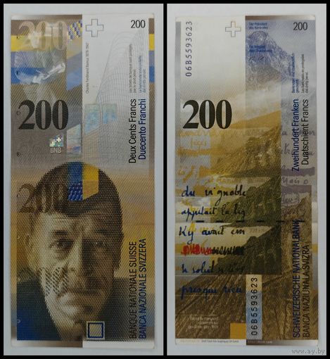 Банкнота 200 Швейцарских франков 2006 год. С рубля.