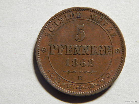 Саксония 5 пфеннигов 1862г
