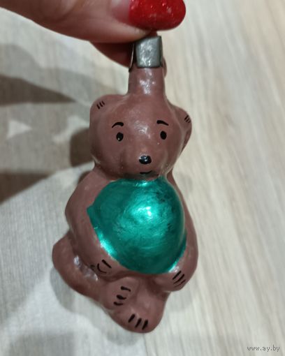 Елочные игрушки, стекло, медведь с мячом, мишка, цирковой медведь