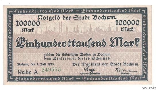 Германия Бохум 100 000 марок 1923 года. Состояние аUNC!