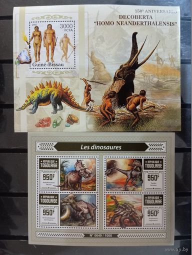 СЕРИЯ Блоков динозавры рептилии   фауна  MNH