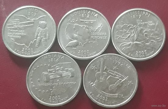 25 центов (квотер) 2002 Р США Теннесси. Индиана. Луизиана. Миссисипи. Огайо