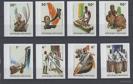 Музыкальные инструменты. Руанда. 1973. 8 марок б/з. Michel N 558-565 (20,0 е)