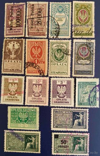 Гербовые марки. Польша. 16 шт. 1920,30,50 гг.