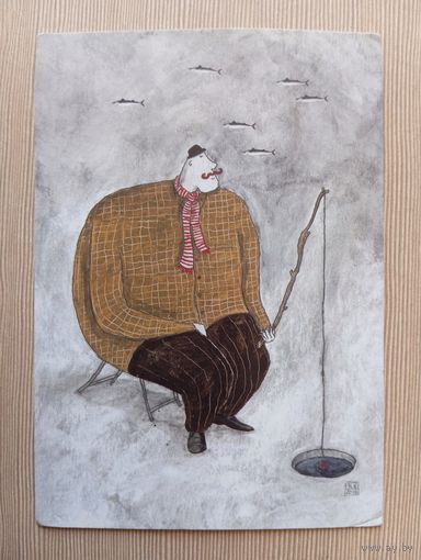 О-12. ПОДПИСАННАЯ ОТКРЫТКА. ИНДОНЕЗИЯ. ЗИМНЯЯ РЫБАЛКА.