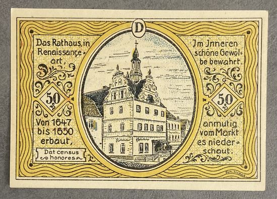 Нотгельд 50 пфеннигов 1921 год. Кольдиц. Веймарская республика