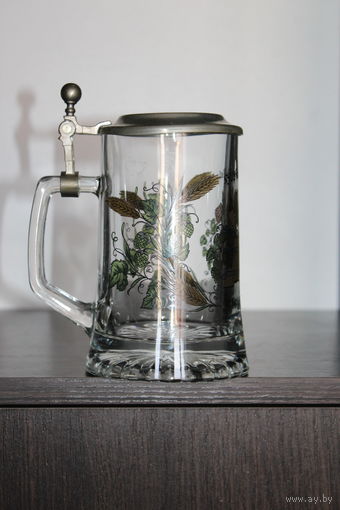 Стеклянный пивной бокал, с металлической крышкой, ALWE, Германия.