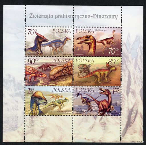 Польша 2000. Динозавры. Mi 3811-16. Блок 139