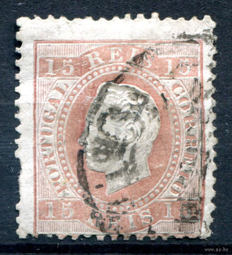 Португалия (Королевство) - 1870/76г. - Король Луиш I, перфорация 12 1/2, 15 R - 1 марка - гашёная [Mi 36]. #1-Po-5-A-1
