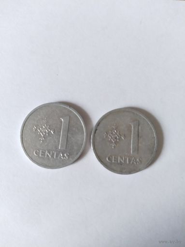 Литва  1991 --1 цент--2 шт