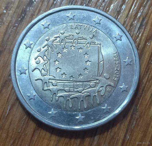 Латвия, 2 евро 2015 года, 30 лет флагу ЕС